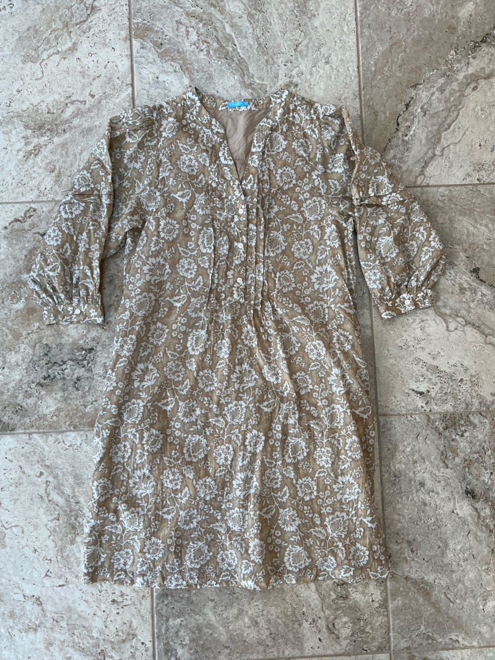 J. McLaughlin Cotton Button Front Puff Sleeve Sabina Shift Tan Floral Dress, M - Picture 12 of 12